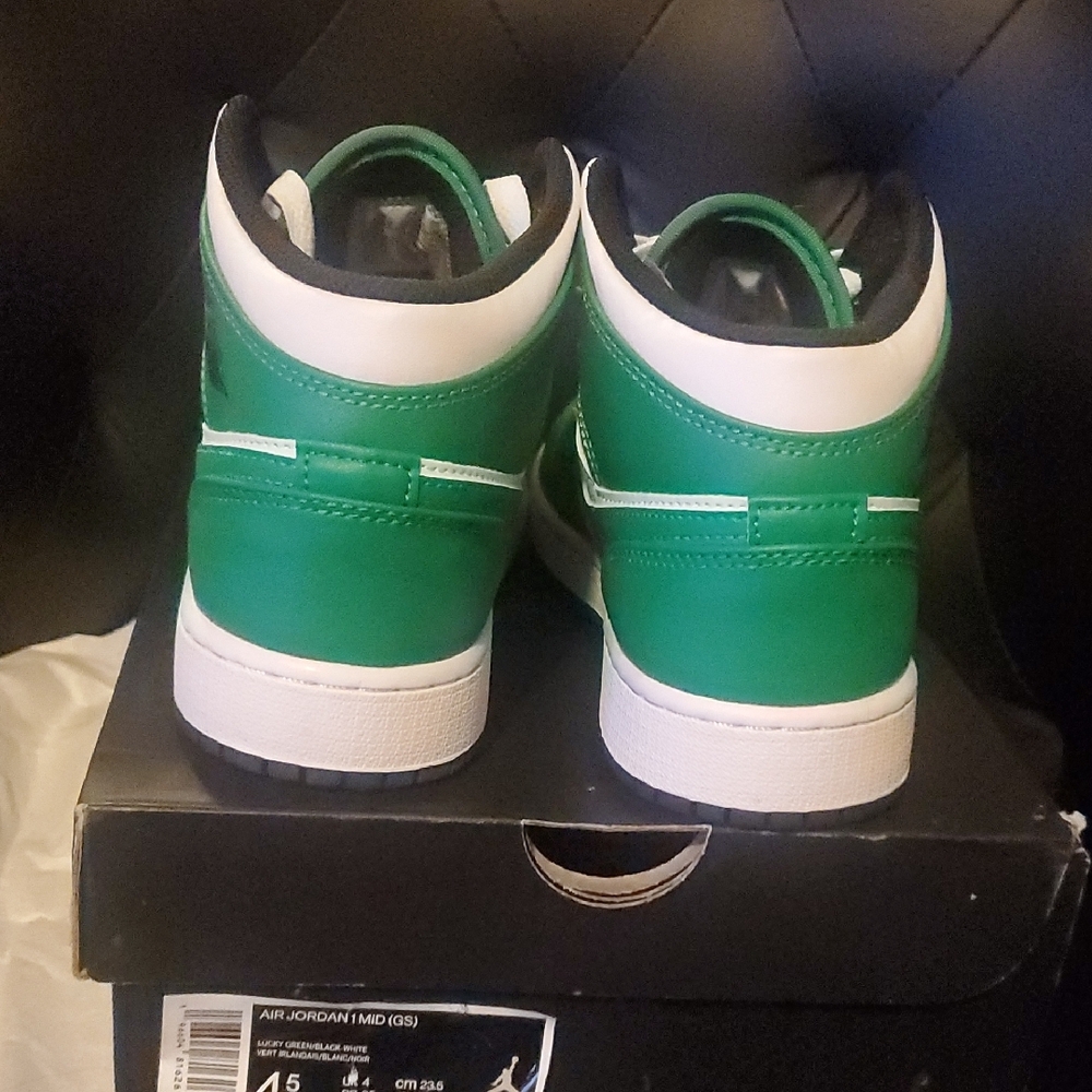 Jordan 1 Mid Sneakers Green Black and White. Kids - Picture 3 of 8